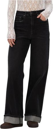 Gestuz Jeans, Dames, Zwart, W30, Katoen, Gzsara HW Wide Jeans