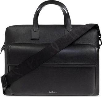 Paul Smith Laptop Bags & Cases, male, Black, Size: ONE SIZE Straw-grain Embossed Leather Folio