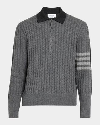Thom Browne Men & apos;s Wool 4-Bar Cable Polo Sweater
