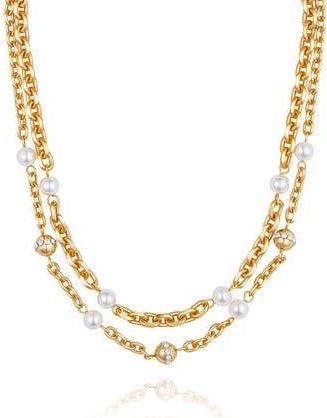 Vince Camuto Faux Pearl & Crystal Station Layered Necklace in Gold Tone at Nordstrom Rack