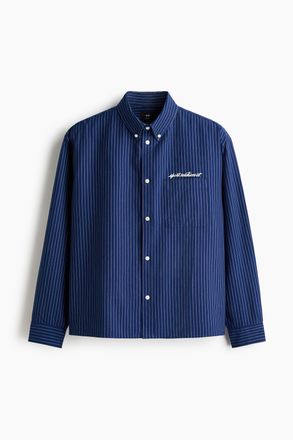 H&M Oxford-Hemd in Loose Fit - Marineblau/Gestreift