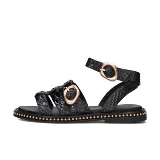 Noa Harmon Schoenen, Dames, Zwart, 36 EU, Leer, Zwarte Leatherlook Kruisband Sandalen