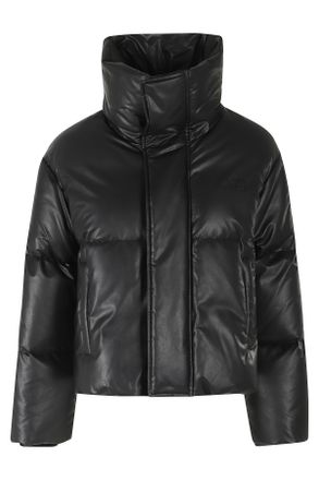 Maison Margiela Black Faux Leather Duck Down Padded High Neck Jacket