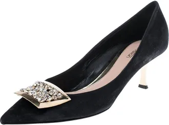 Sebastian Black Suede Crystal Embellished Pumps