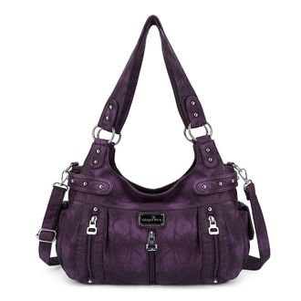 Angel Kiss Large Purses and Handbags for Women Washed Faux Leather Crossbody Hobo Satchel Shoulder Handbag Tote Purse, G-purple, XL