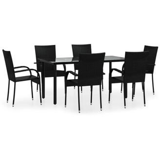 Berkfield Home 7 Piece Garden Dining Set Black Poly Rattan