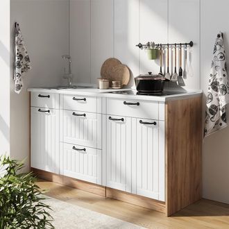 Vicco Bloque De Cocina Fame-line, Blanco Casa De Campo/roble Dorado, 150 Cm, Et Antracita, Vicco