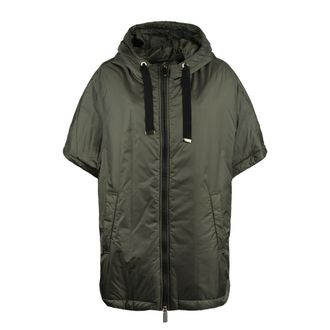 Max Mara Green Khaki Padded Cape With Drip-Proof Canvas Hood