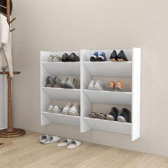 vidaXL Zapateros De Pared 2 Uds Madera Contrachapada Blanco 60x18x90cm Vidaxl