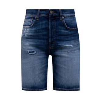 Dondup Blauwe Vintage Denim Shorts met Logo Patch - Dames - Denim shorts - Blauw - W30 - Denim - Korte Broeken