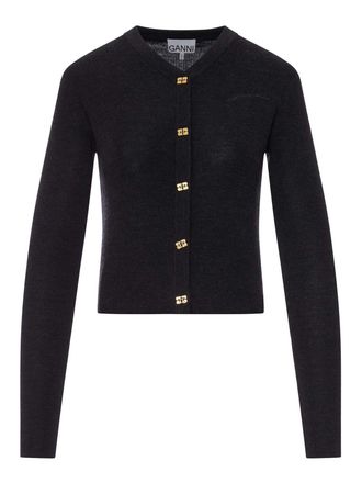 Ganni Wool Cardigan With Embroidered Logo