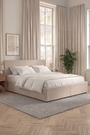 Home Discount Vida Designs Veronica King Ottoman Bed Frame Storage Linen Fabric in Beige | Size: King