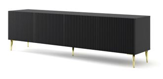 AKL FURNITURE Mueble para TV efecto madera Negro y Dorado LED