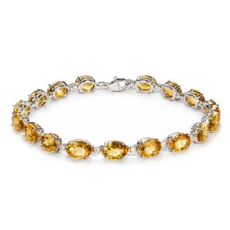 House of Brilliance Sterling Silver Oval Gemstone and Natural Diamond Accent Tennis Bracelet