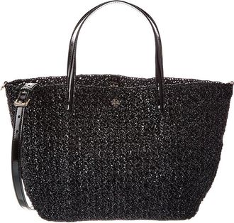 Tory Burch Emerson Lacquered Raffia Small Tote