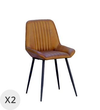 Moycor Set de 2 sillas piel beige y hierro negro