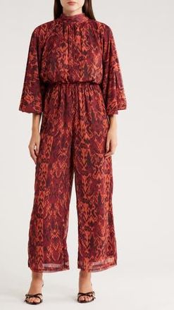 Area Stars Rosalie Mock Neck Jumpsuit in Burgundy Ikat at Nordstrom Rack, Size X-Small