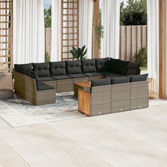 vidaXL Set De Sof&aacute;s De Jard&iacute;n Y Cojines 14 Pzas Rat&aacute;n Sint&eacute;tico Gris Vidaxl