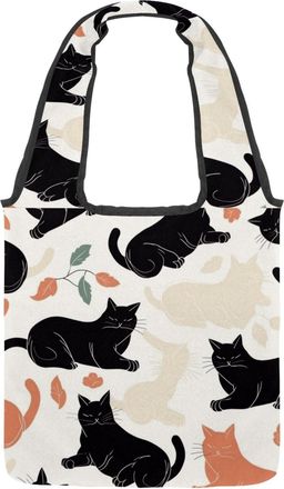 Generic Cats on a White Background Reversible Canvas Shoulder Tote - Double-Sided Print, 12oz Cotton, 27cm Drop, Fold-Flat Bag for Travel, Shopping, Street Ou