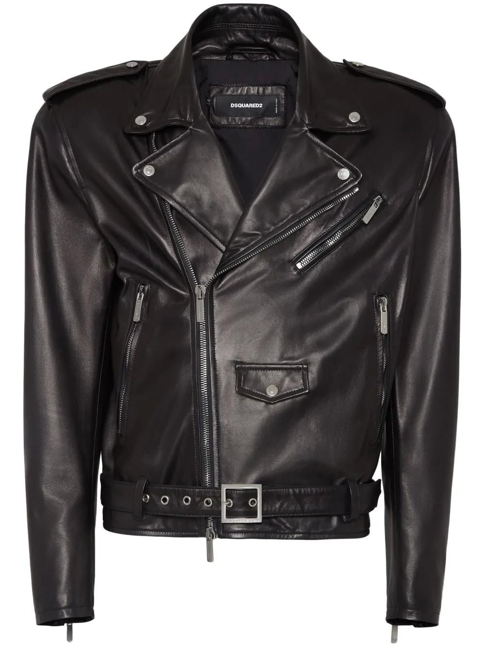 Dsquared2　パンチングレザー　シングルライダースジャケット　46
