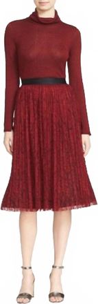 Alice & Olivia Floral Lace Pleated Midi Skirt In Burgundy