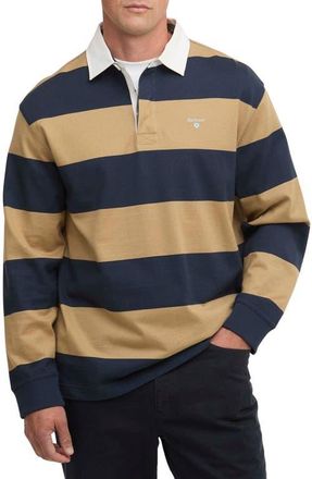 Barbour Broome Stripe Cotton Rugby Shirt in Navy/Trench at Nordstrom, Size Xx-Large