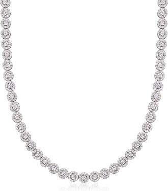 Ross-Simons CZ Halo Tennis Necklace in Sterling Silver