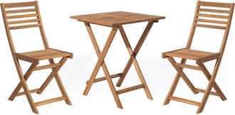 Beliani Conjunto Bistr&oacute; De Jard&iacute;n Marr&oacute;n Claro De Madera De Acacia 3 Piezas Plegable Dise&ntilde;o Moderno Fiji