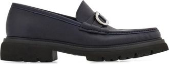 Ferragamo Blauwe Leren Instap Platte Schoenen - Heren - Loafers - Blauw - 43 EU - Schoenen