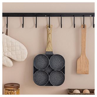Trade Shop Trade Shop - Padella Pancake 4 Scomparti In Lega Di Alluminio Antiaderente Con Manico Legno