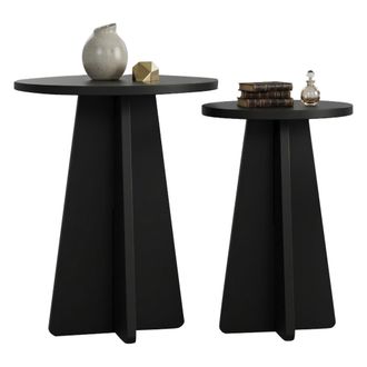 Dmora Juego De 2 Mesas De Centro Dorina, Redondas, Tablero De Madera, 40x40x50h Cm Negro