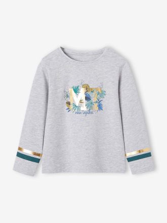 Vertbaudet M&auml;dchen Sport-Shirt mit tropischem Print Oeko-Tex grau meliert
