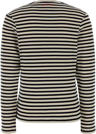 Alexander McQueen Womens Embroidered Striped Cotton T-Shirt Navy Elastane