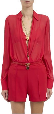 Elisabetta Franchi Body in georgette met juwelenketting - Dames - Bodies - Rood - S - Satijn - Tops