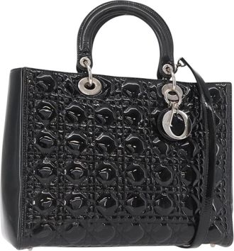 Dior Lady Dior Bag Cannage Quilt Patent Black Patent_Leather Handbag (Pre-Owned)