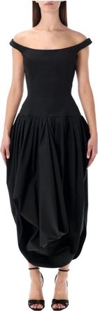 Magda Butrym Off-shoulder Gown - Dames - Feestkleedjes - Zwart - 2XS - Leer - Kleedjes