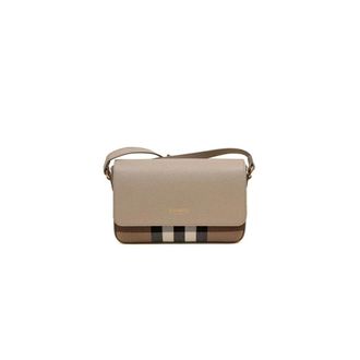 Burberry New Hampshire Check Leren Crossbody Tas - Dames - Tassen - Beige - Maat: ONE Size Leer