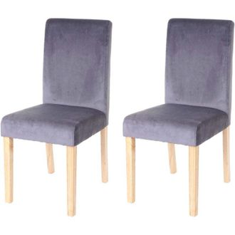 Hhg [NON UTILIZZATO] Set 2x sedie Littau velluto soggiorno cucina sala da pranzo 43x56x90cm grigio piedi chiari
