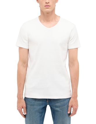 Mustang Kurzarmshirt MUSTANG Herren Style Amado, Herren, Gr. XXL, weiss (sanftes wei&szlig;), Strick, 100% Baumwolle, V-Ausschnitt, Shirts Kurzarmshirt