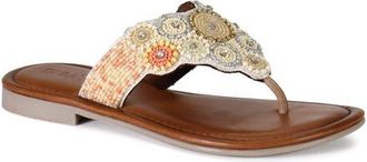 Diba KALI NITE Leather and Glass Beads Thong Sandal in Tan/beige/multi at Nordstrom, Size 6.5