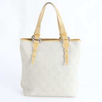 Celine Brown White Leather Canvas Handbag Shoulder Bag Tote Bag (Pre-Owned)