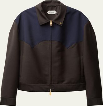 Versace Colorblocked Wool/Mohair Zip-Up Blouson Jacket