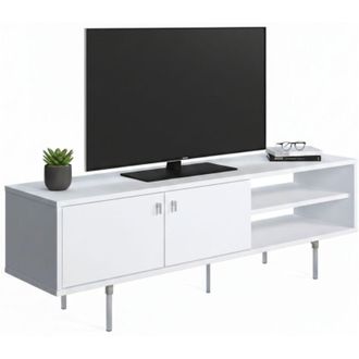 Dmora Mobile Porta tv Militello, un Ripiano, 3 Vani, Apertura Battente, 140x35x45h cm Bianco