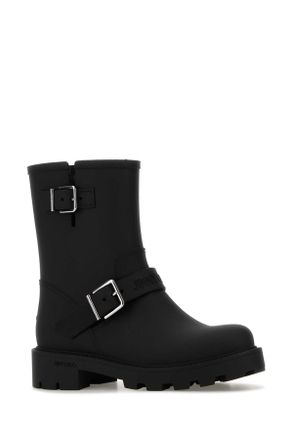 Jimmy Choo London Womens Black Rubber Biker Rain Ankle Boots Tpu Metal Stivali