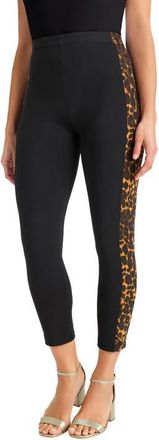 Jessica London Everyday Stretch Cotton Capri Legging in Brown Painterly Cheetah at Nordstrom, Size 12