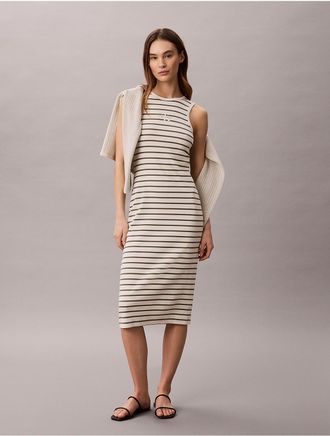 Calvin Klein Jeans Calvin Klein Womens Monologo Rib Stripe Midi Dress - Neutral - XL