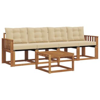 vidaXL Conjunto De Sof&aacute;s De Exterior Con Coj&iacute;n 5 Pcs Natural Y Beige Vidaxl