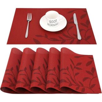 OEM Juego De 6 Manteles Individuales Lavables (rojos), Antideslizantes, Resistentes Al Calor, Al Desgaste Y F&aacute;ciles De Limpiar