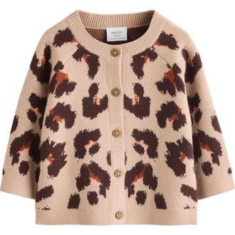 Next Leopard Jacquard Cardigan in Pink at Nordstrom, Size 12-18M