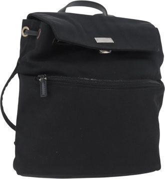 Gucci Vintage Flap Nylon Black Nylon Backpack Bag (Pre-Owned)
